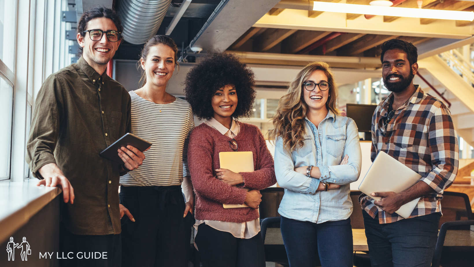 group of young business people standing in an office discussing high security check holograms