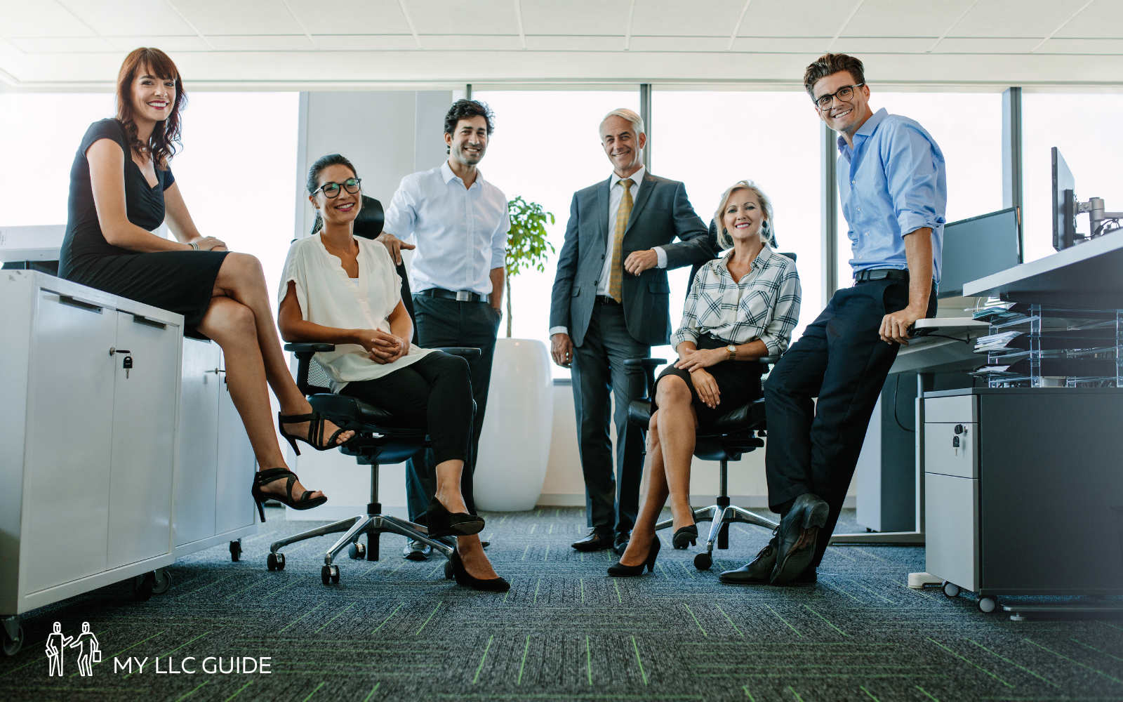 Team of registered agents in an office