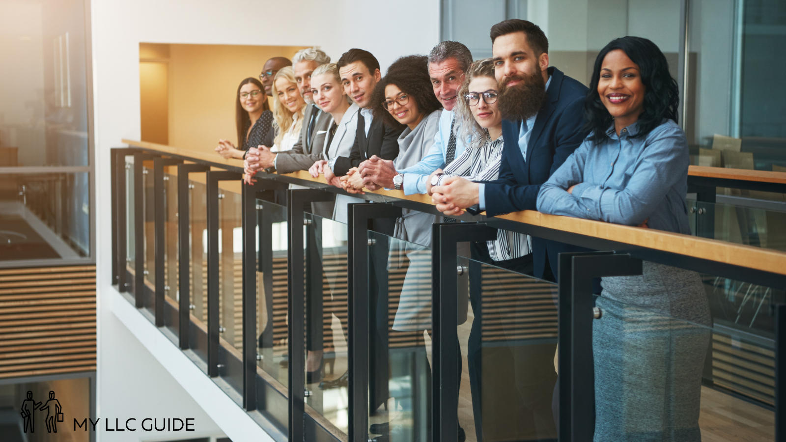 office workers standing in a line